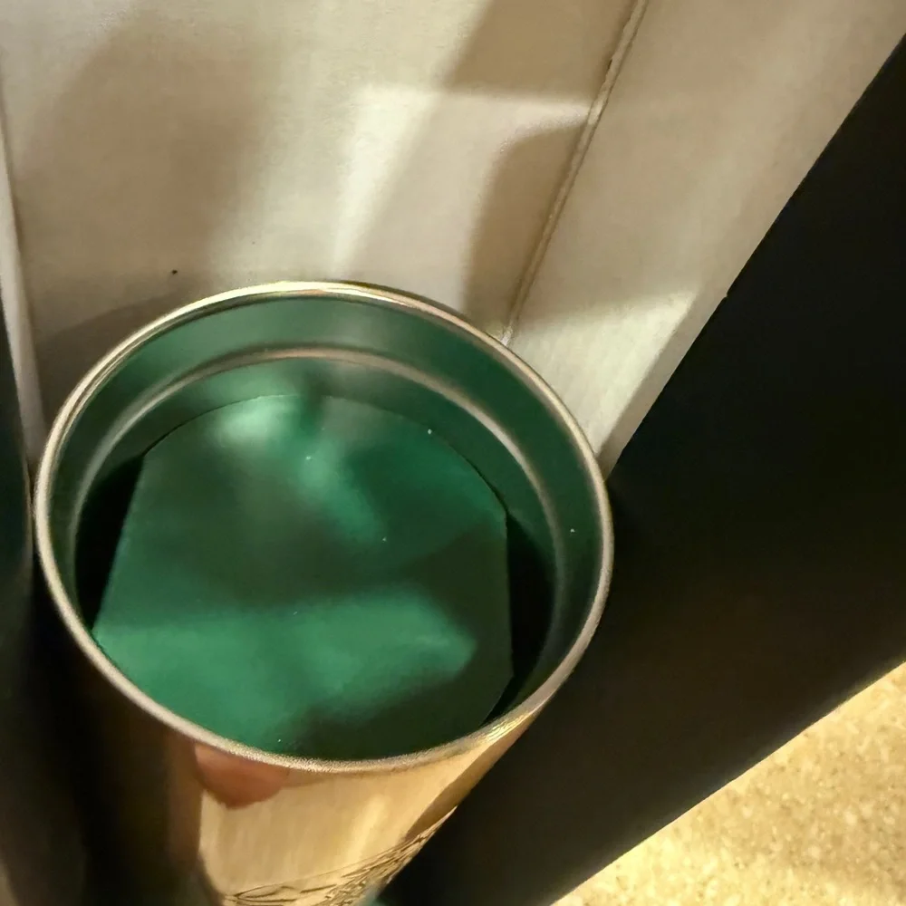 Starbucks Gold Travel Mug Gift set Caffè Verona Metal  Gold Cup Clear Lid NEW